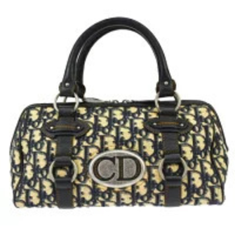 Christian Dior Trotter Handbag Navy Blue Canvas Leather